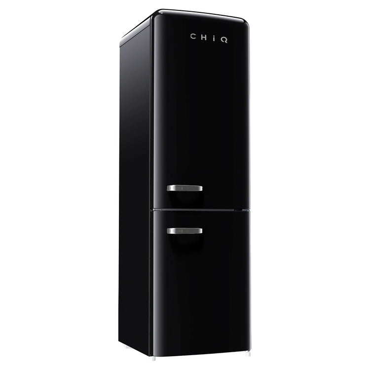 CHiQ 231L Bottom Mount Retro Fridge Black CRBM229NB3, Front Left Side View