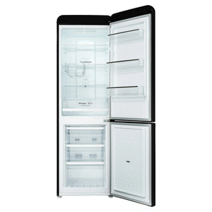 CHiQ 231L Bottom Mount Retro Fridge Black CRBM229NB3, Front View With Door Open