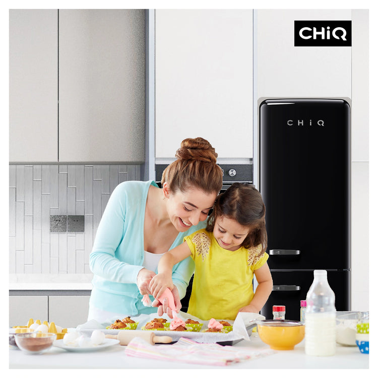 CHiQ 231L Bottom Mount Retro Fridge Black CRBM229NB3, Lifestyle View