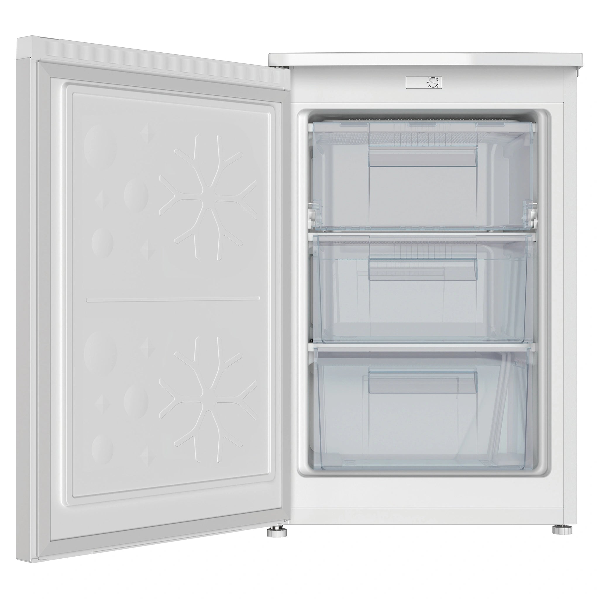 CHiQ 85L White Reversible Door Upright Freezer CSF085DW, Open Door View