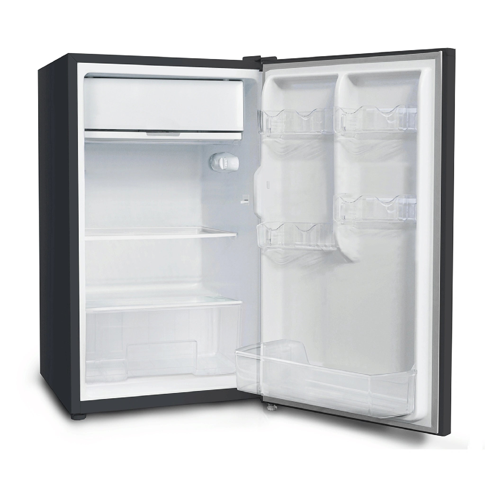 CHiQ 125L Black Steel Single-Door Bar Fridge CSR124DBS, Door Open View
