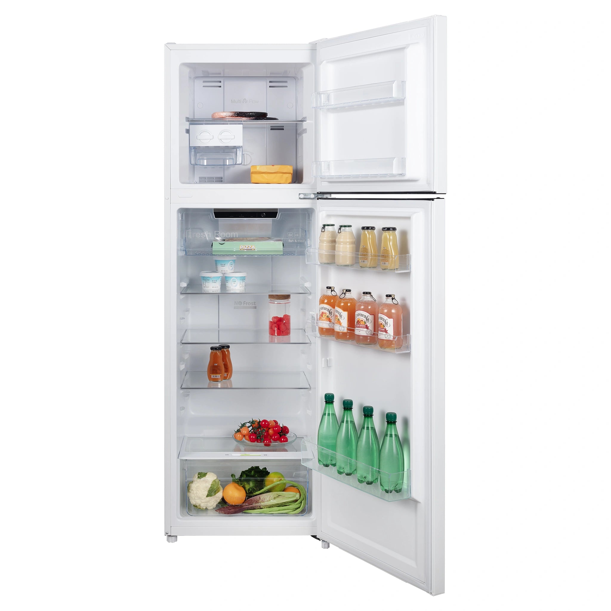 CHiQ 255L Top Mount Fridge White CTM255NW5E, Front View Door Open With Storages