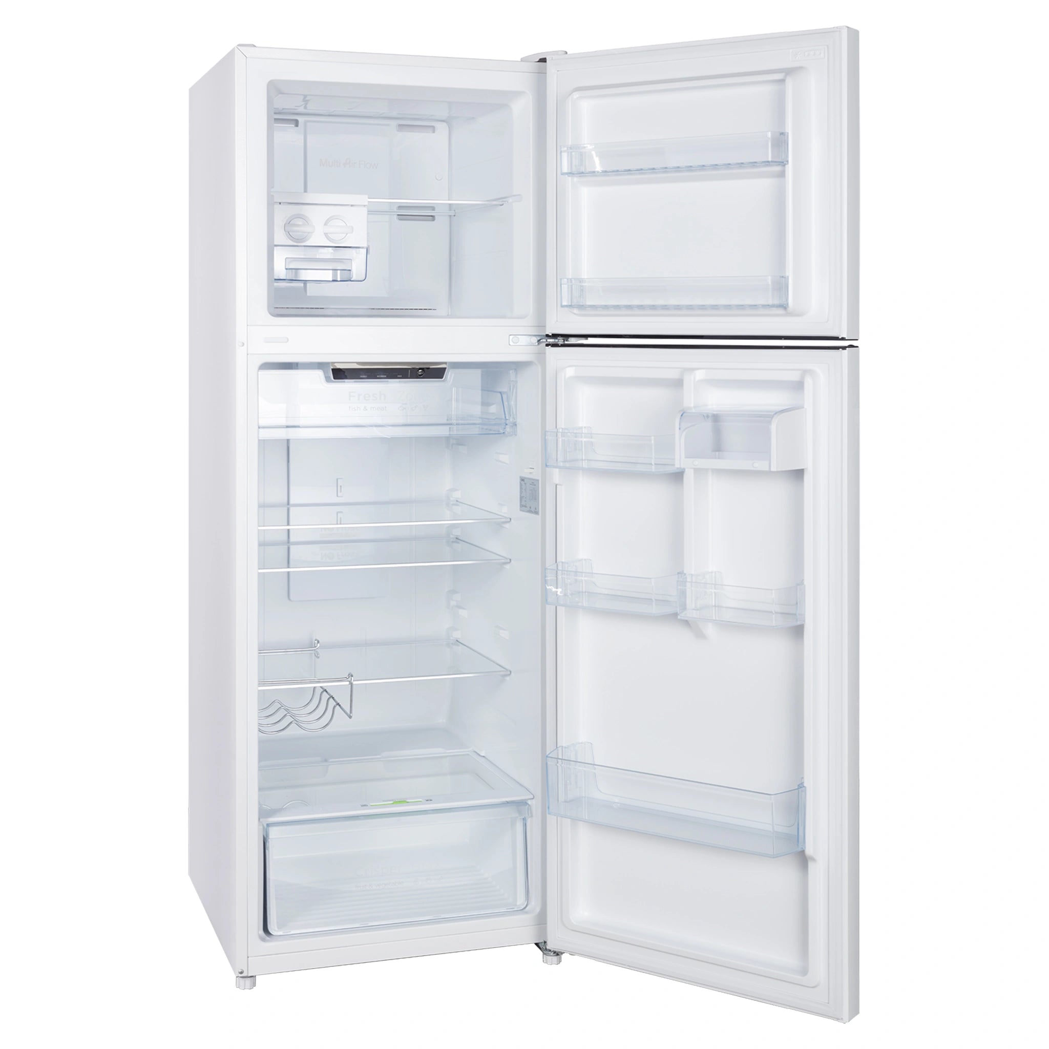 CHiQ 348L Top Mount Fridge White CTM348NW5E, Front Left Side View With Door Open