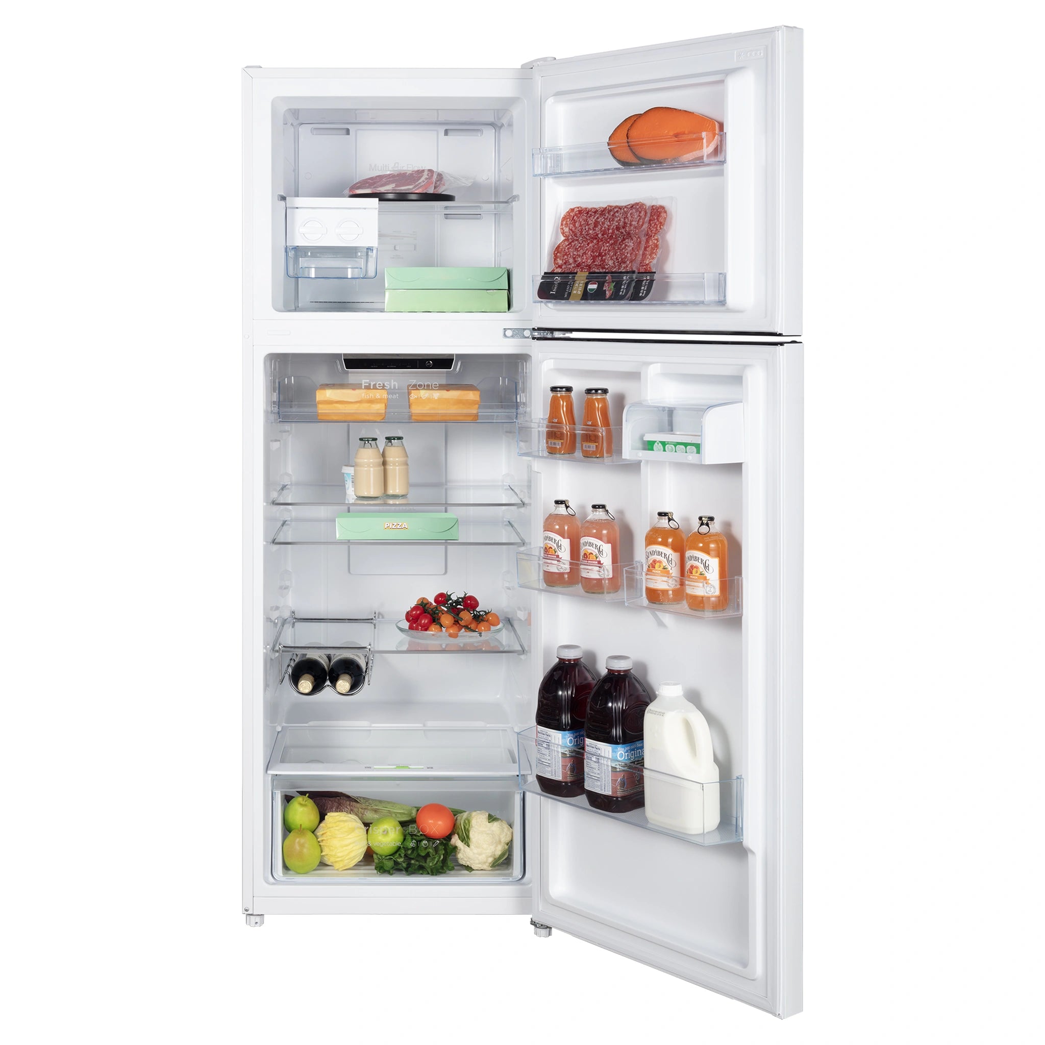 CHiQ 348L Top Mount Fridge White CTM348NW5E, Front View With Door Open Storage View