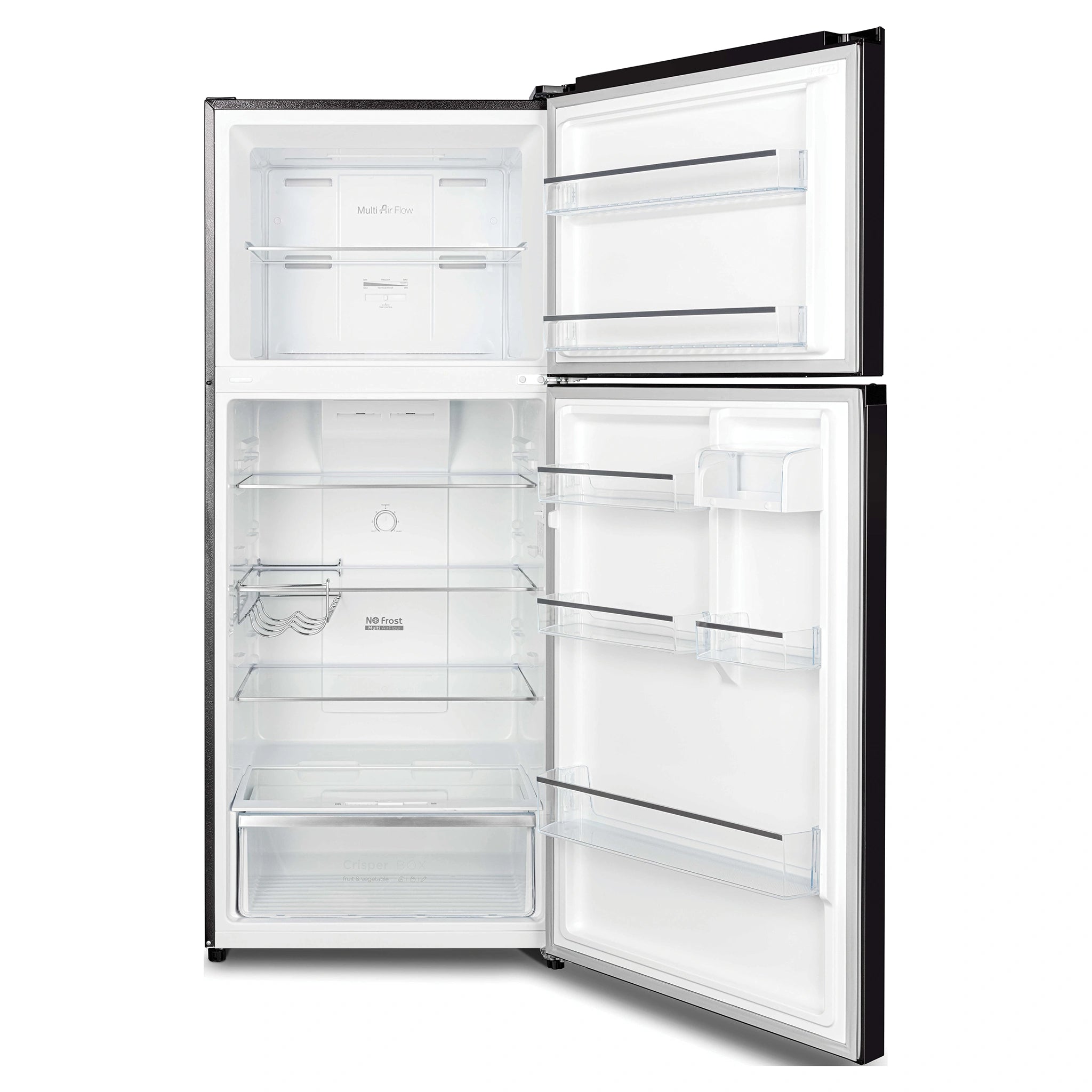 CHiQ 410L Top Mount Fridge Black CTM407NB3, Front View With Door Open