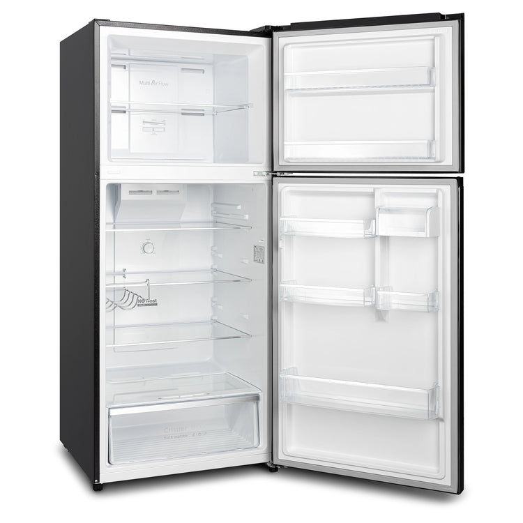 CHiQ 410L Top Mount Fridge Black CTM407NB3, Left Side View With Door Open