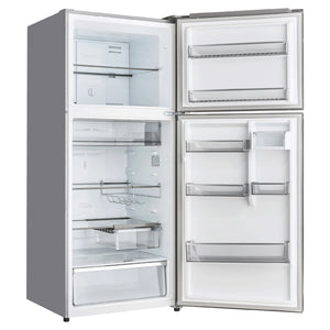 CHiQ 410L Top Mount Fridge Stainless Steel CTM408NSS5E, Left Side View With Door Open