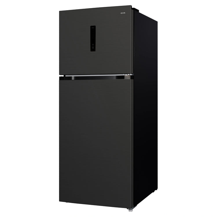 CHiQ 410L Top Mount Fridge Black Steel CTM409NBS5E, Front Right Side View