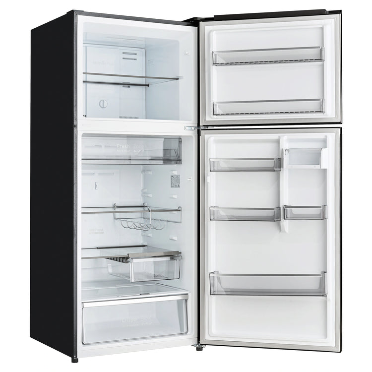CHiQ 410L Top Mount Fridge Black Steel CTM409NBS5E, Left Side View With Door Open