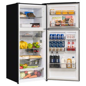 CHiQ 410L Top Mount Fridge Black Steel CTM409NBS5E, Left Side View With Door Open Storages