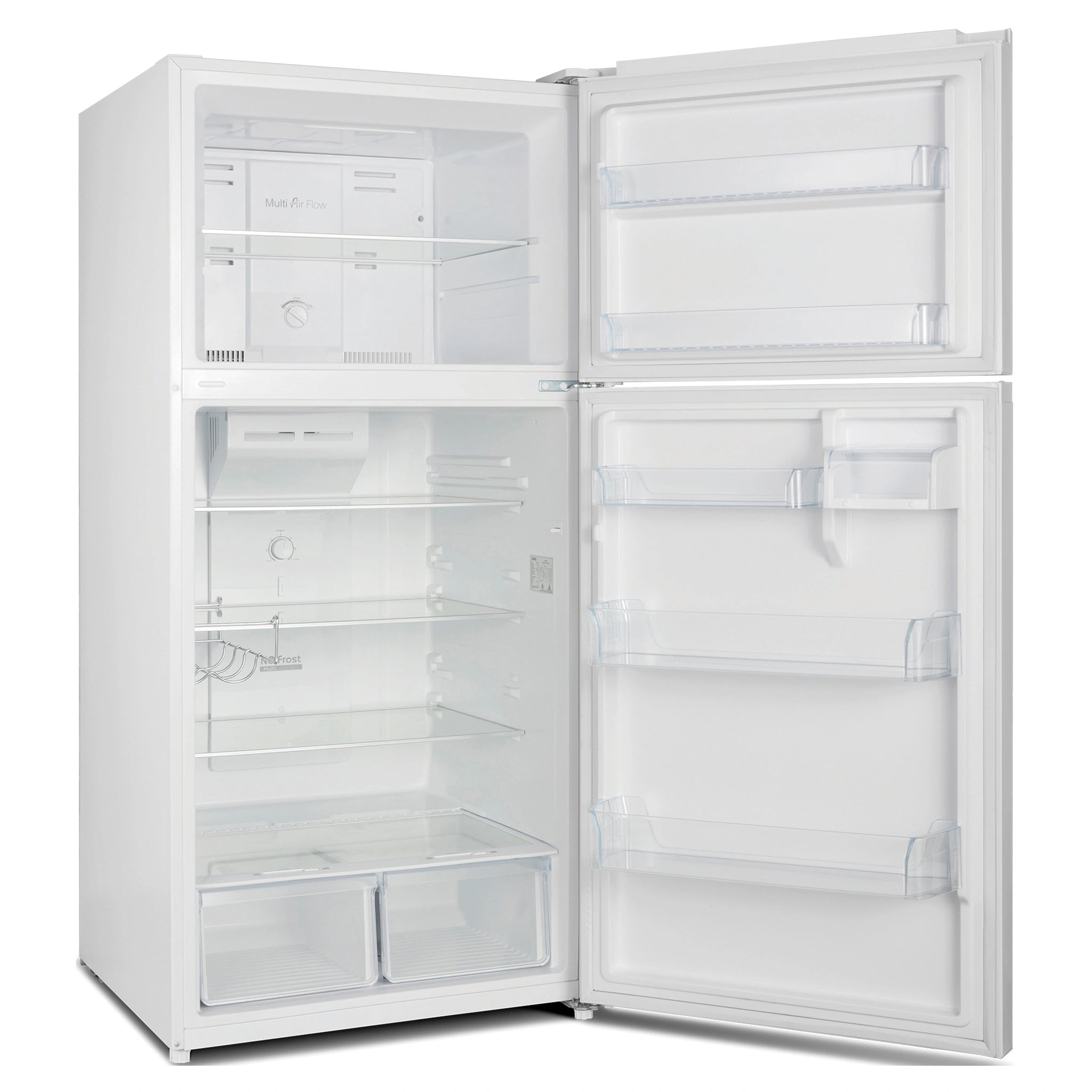 CHiQ 515L Top Mount Fridge White CTM515NW, Left Side View With Door Open