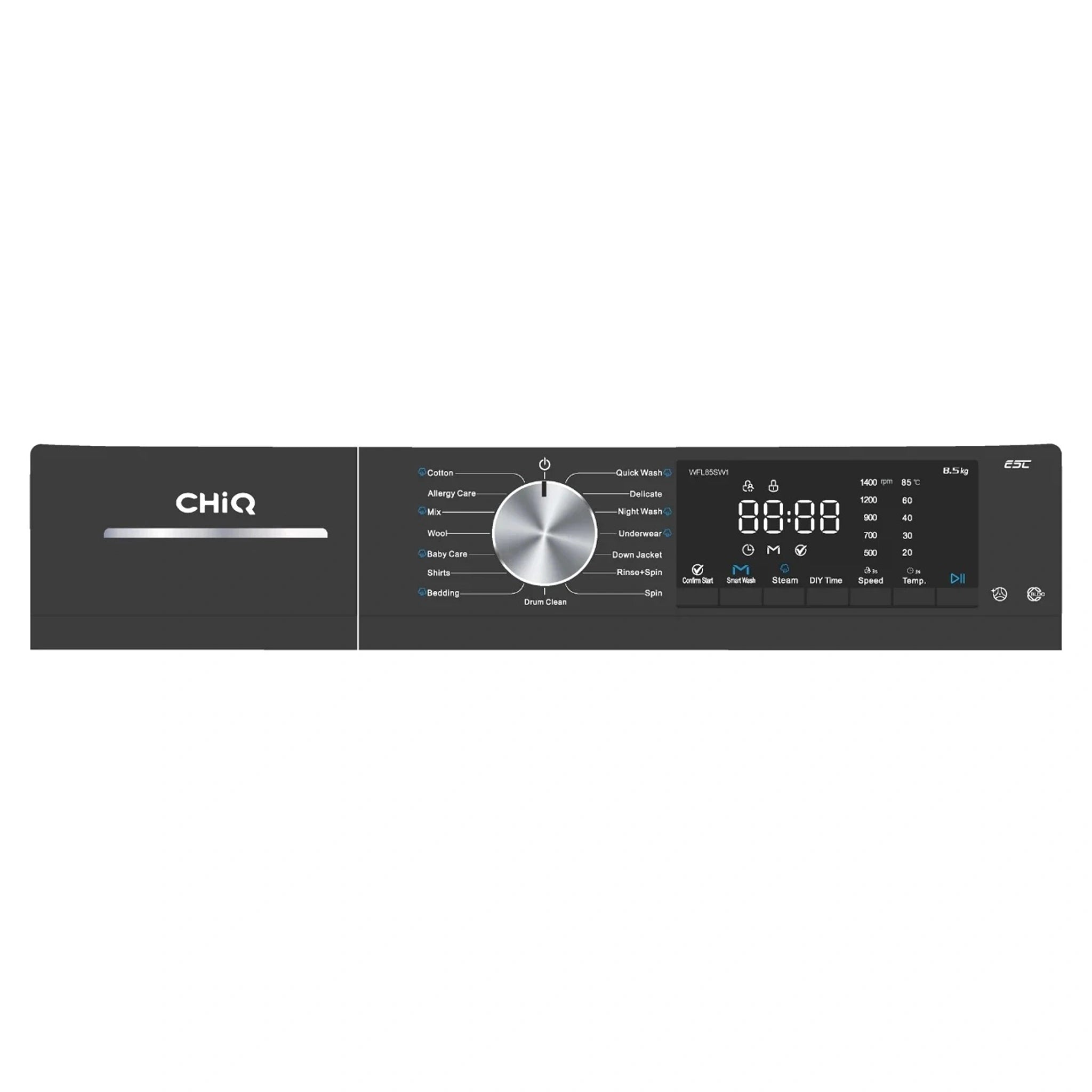 CHiQ 8.5Kg White Front Load Washer WFL85SW1, Control Panel View