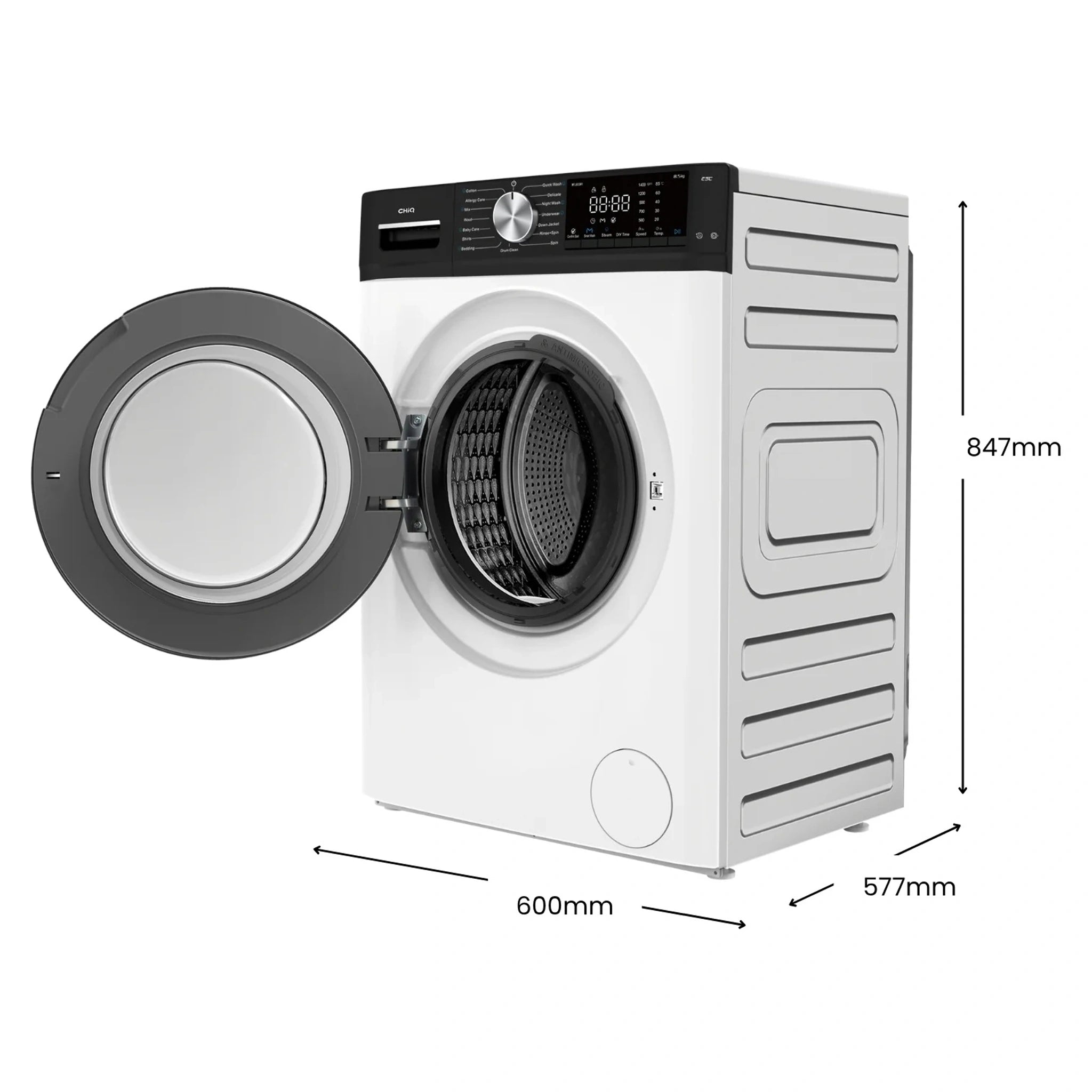 CHiQ 8.5Kg White Front Load Washer WFL85SW1, Dimensions View