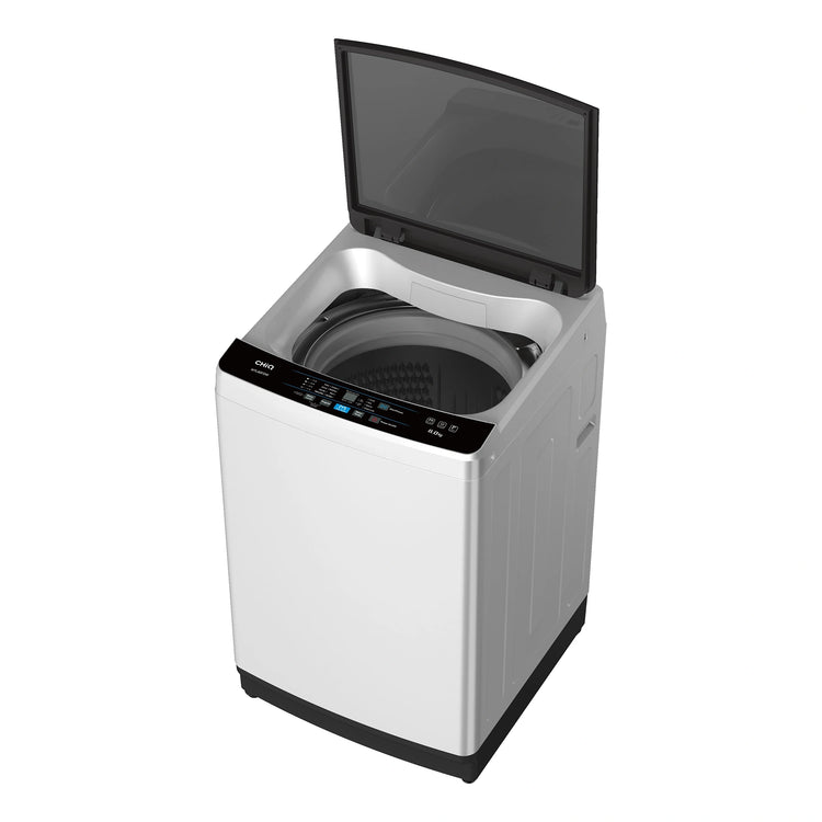 CHiQ 8kg Top Load Washer – White WTL80FDW, Top Right Side View With Door Open