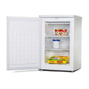 CHiQ 80L Bar Freezer CSF080DW, Front left view with door open, full of food items
