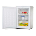 CHiQ 80L Bar Freezer CSF089DW, Front left view with door open, full of food items