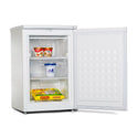 ChiQ 89L Single White Door Upright Full Freezer CSF089WN, Front right view with door open