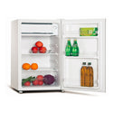 CHiQ 92L Bar Fridge White CSR092W, Front right view with door open, full of food items, and bottles