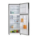 CHiQ 297L Top Mount Fridge CTM296NBS, Front view with open doors, full of food items, and bottles