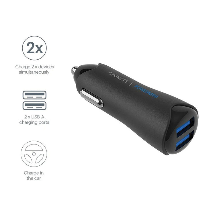 Cygnett CY2002PAPM4 PowerMini Black 4.8 Dual USB Car Charger