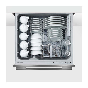 Fisher & Paykel DD60DDFB9 Double DishDrawer Dishwasher, Top view, door open with cutleries 