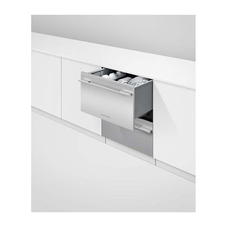 Fisher & Paykel DD60DI9 Integrated Double DishDrawer Dishwasher, Front left view with door open