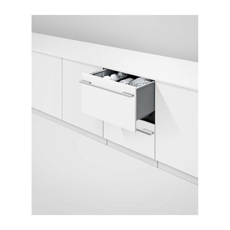 Fisher & Paykel DD60DI9 Integrated Double DishDrawer Dishwasher, Front left view with door open
