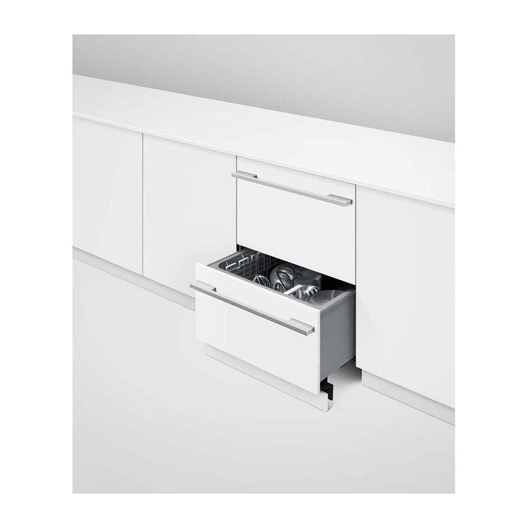 Fisher & Paykel DD60DI9 Integrated Double DishDrawer Dishwasher, Front left view with door open