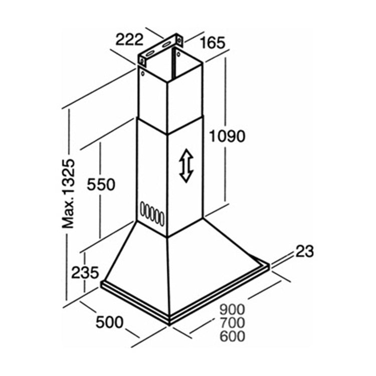 DeLonghi DEBETA90 90 cm Stainless Steel Canopy Rangehood, Dimensions