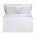 Esatto ECF418W 418L Chest Freezer White, Front view with top open