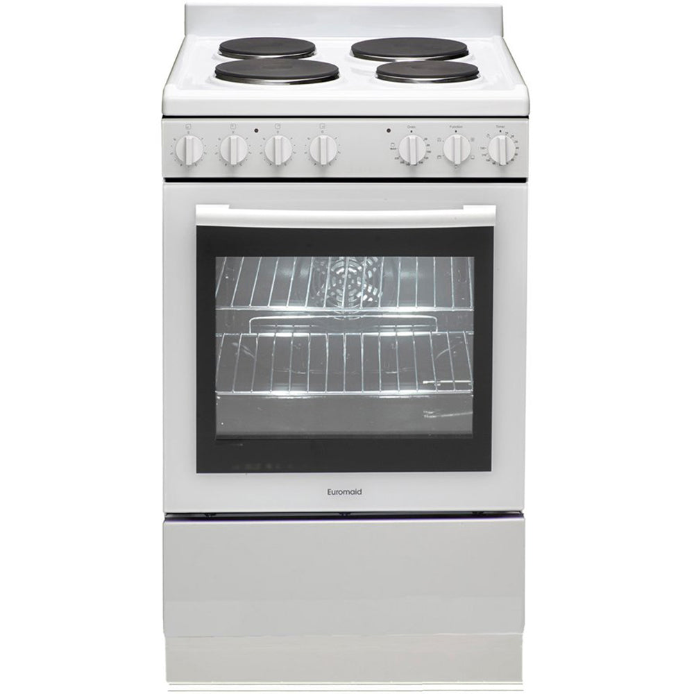 Euromaid EFF54W Electric Single Cavity Oven + Solid Cooktop, Front view
