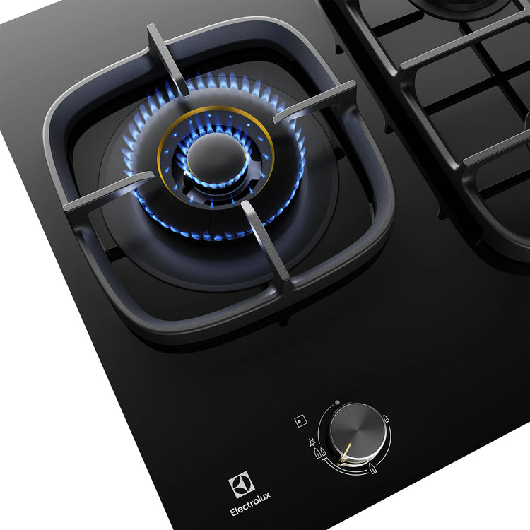 Electrolux 60cm Ultimate Taste 900 3-Burner Gas Cooktop EHG635BE, Burner On
