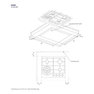 Electrolux 60cm Ultimate Taste 500 4-Burner Gas Cooktop EHG645BE, Dimensions View