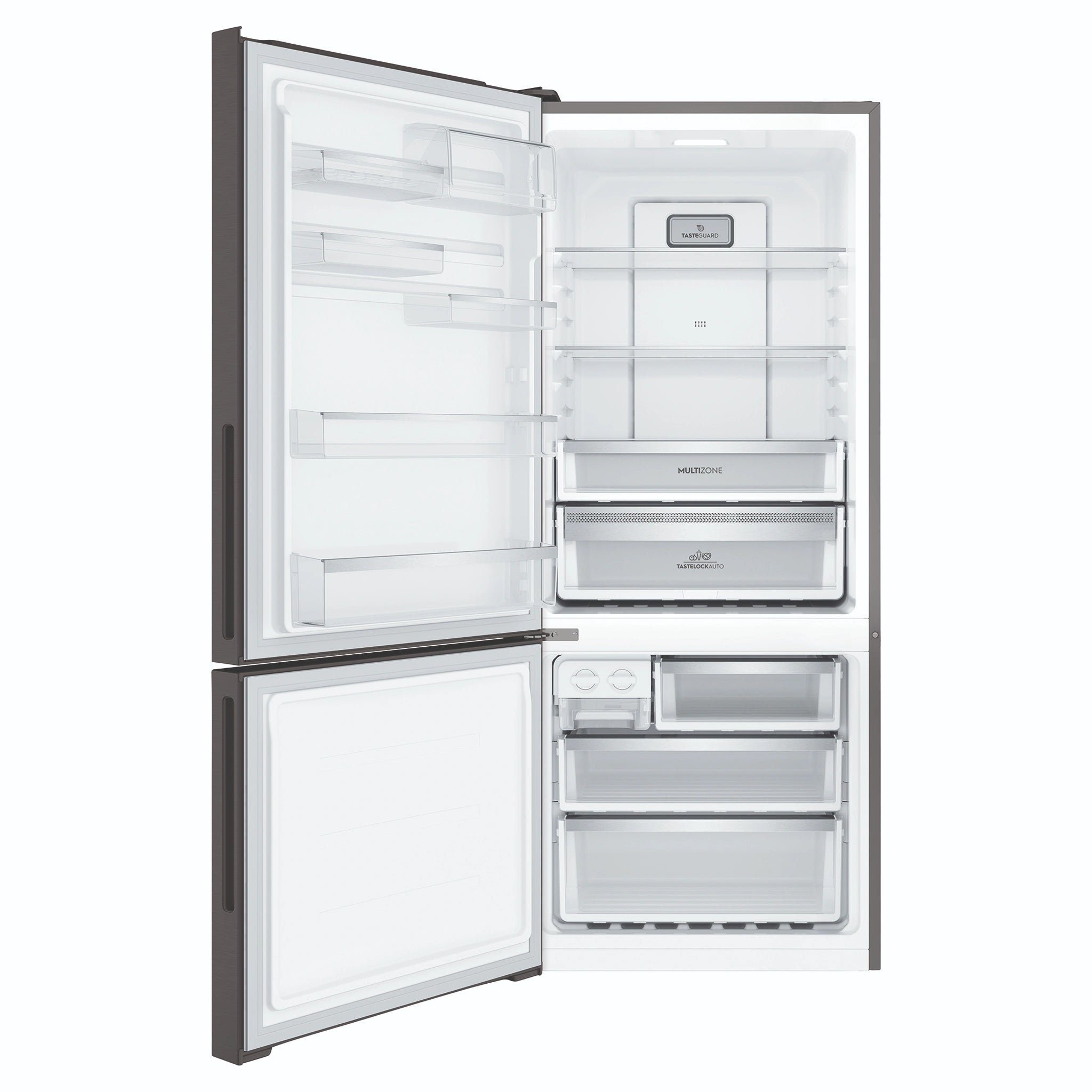Electrolux 425L UltimateTaste 500 Bottom Freezer Fridge - Matte Black EBE4302BDL, Front View Door Open