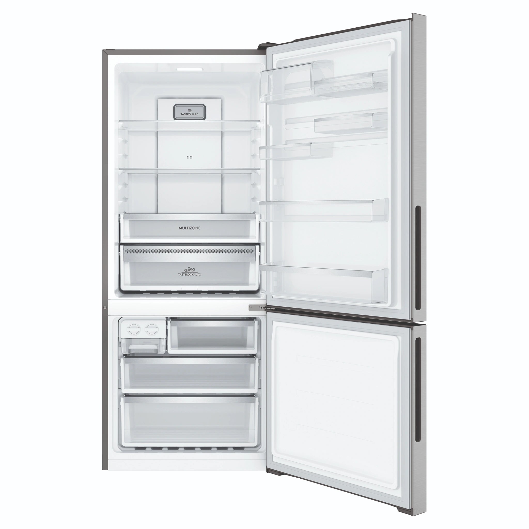 Electrolux 425L UltimateTaste 500 Bottom Freezer Fridge - Silver EBE4302SDR, Front View With Door Open