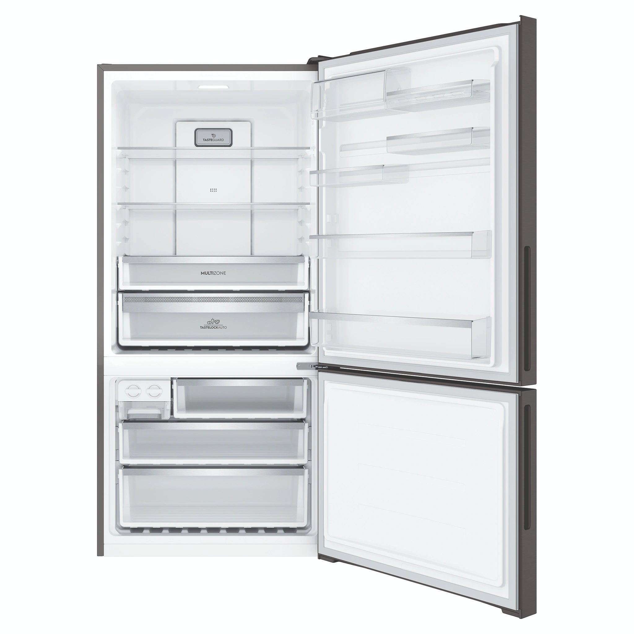 Electrolux 496L UltimateTaste 500 Bottom Freezer Fridge - Matte Black EBE5002BDR, Front View With Door Open