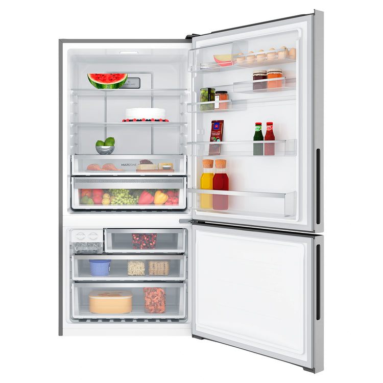 Electrolux 496L UltimateTaste 500 Bottom Freezer Fridge - Silver EBE5002SDR, Front View With Door Open Storages