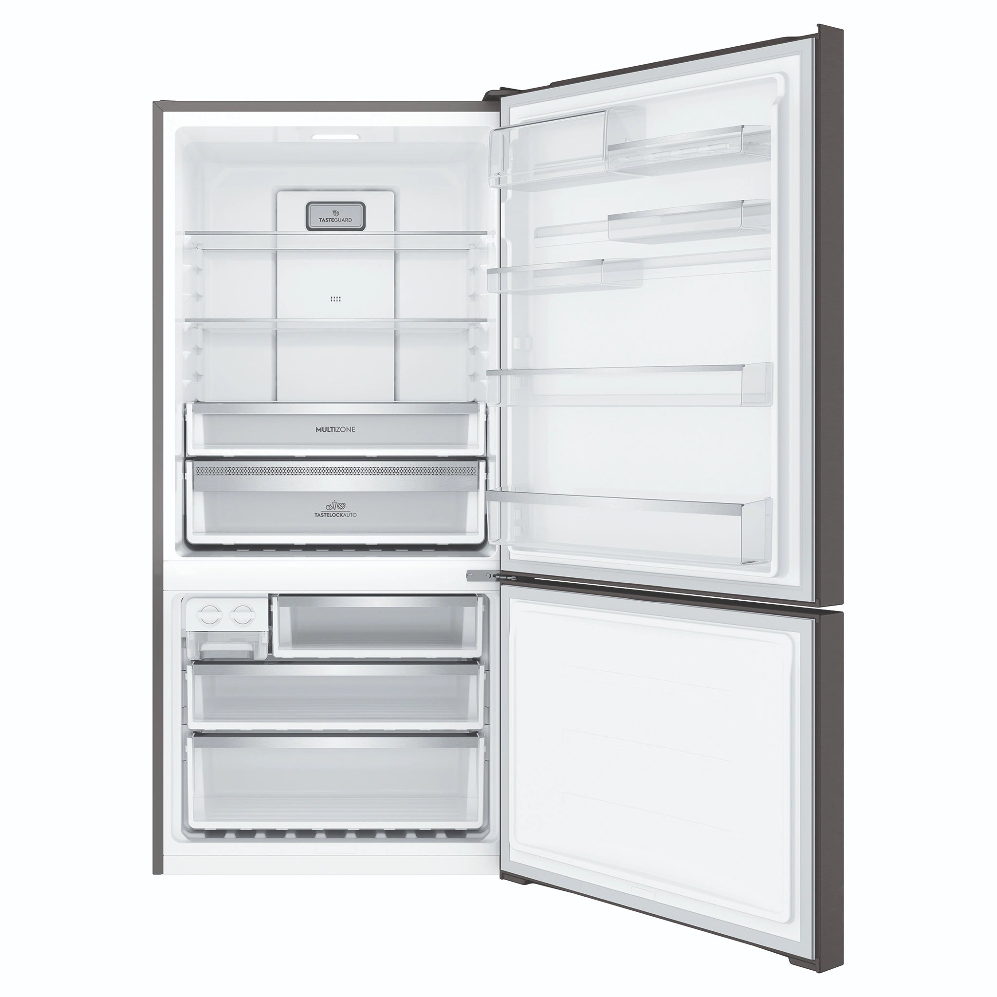 Electrolux 496L UltimateTaste 500 Bottom Freezer Fridge - Matte Black EBE5007BDR, Front View With Door Open