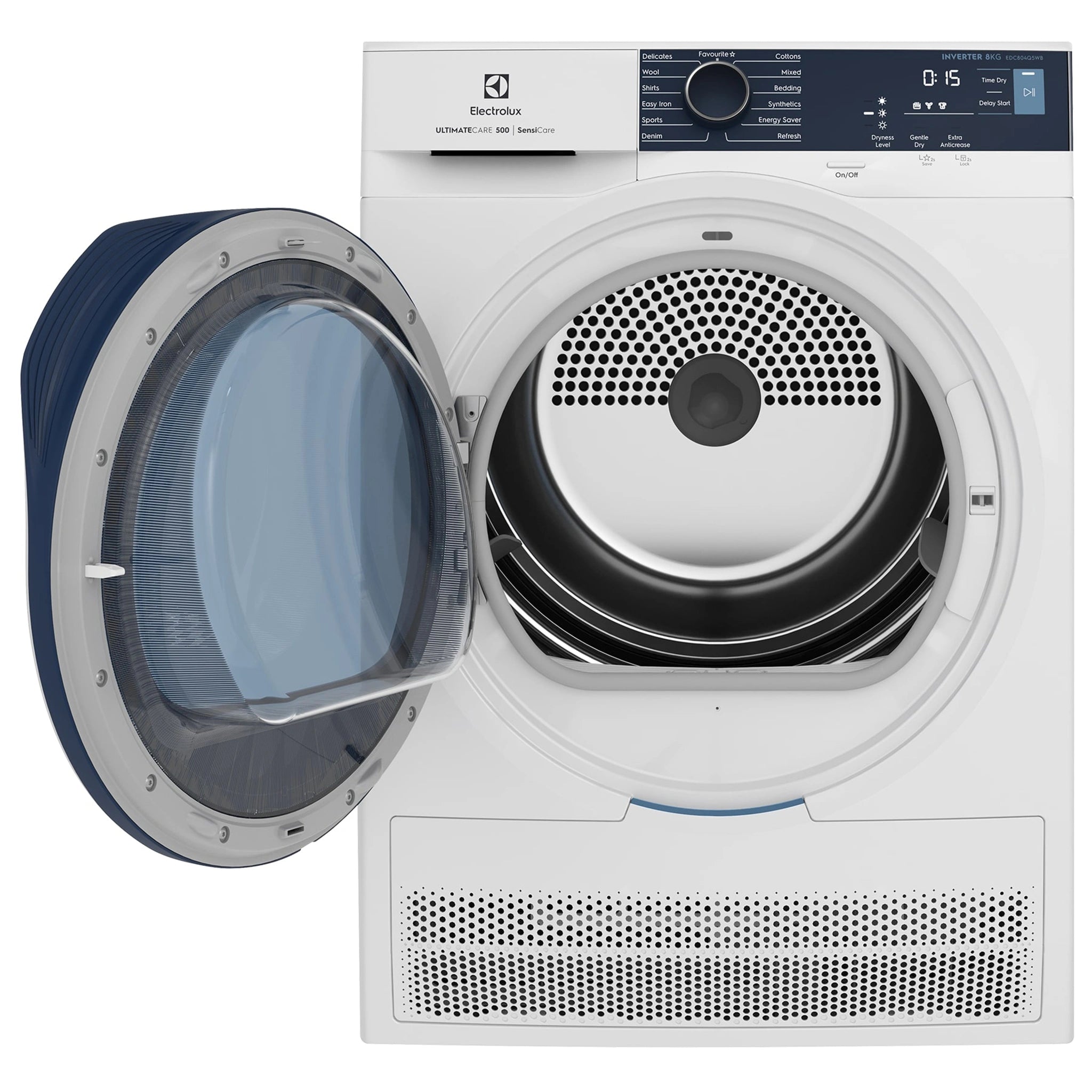 Electrolux 8kg UltimateCare 500 Condenser Dryer EDC804Q5WB, Front View With Door Open