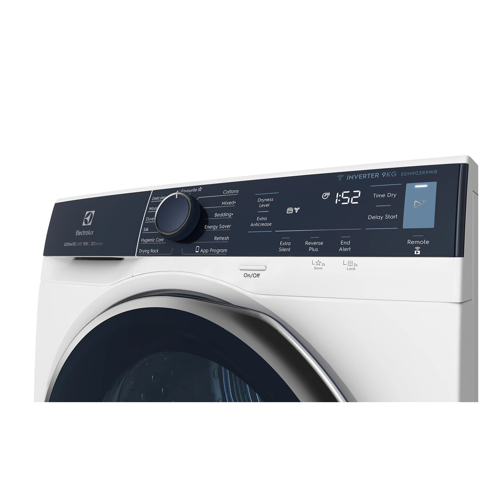 Electrolux 9kg UltimateCare 900 heat pump dryer with 3D Sense EDH903R9WB, Control Panel View