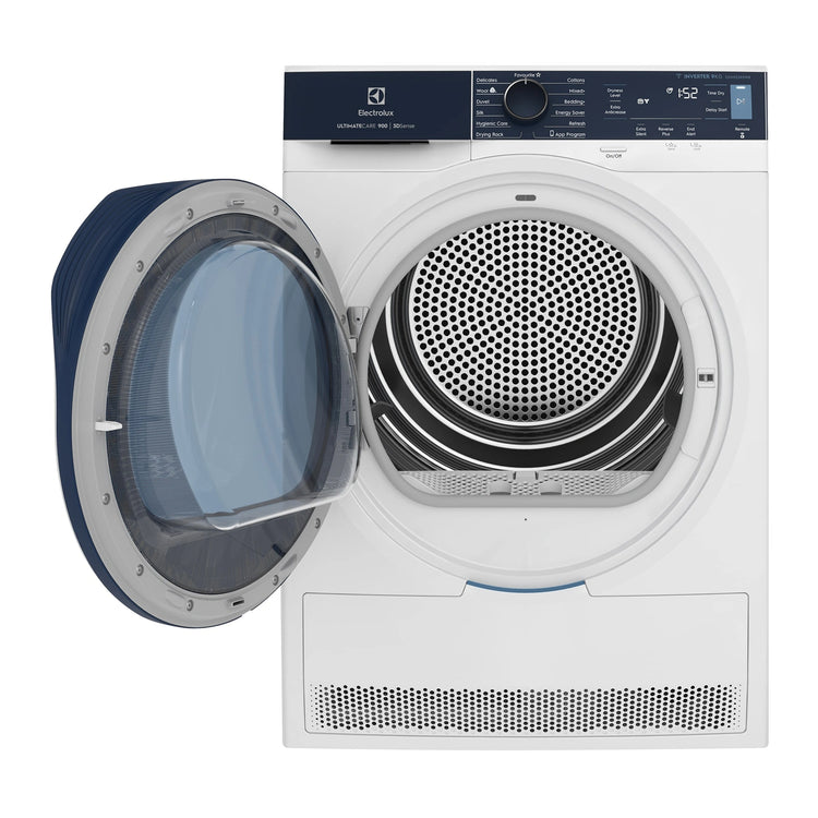 Electrolux 9kg UltimateCare 900 heat pump dryer with 3D Sense EDH903R9WB, Front View With Door Open