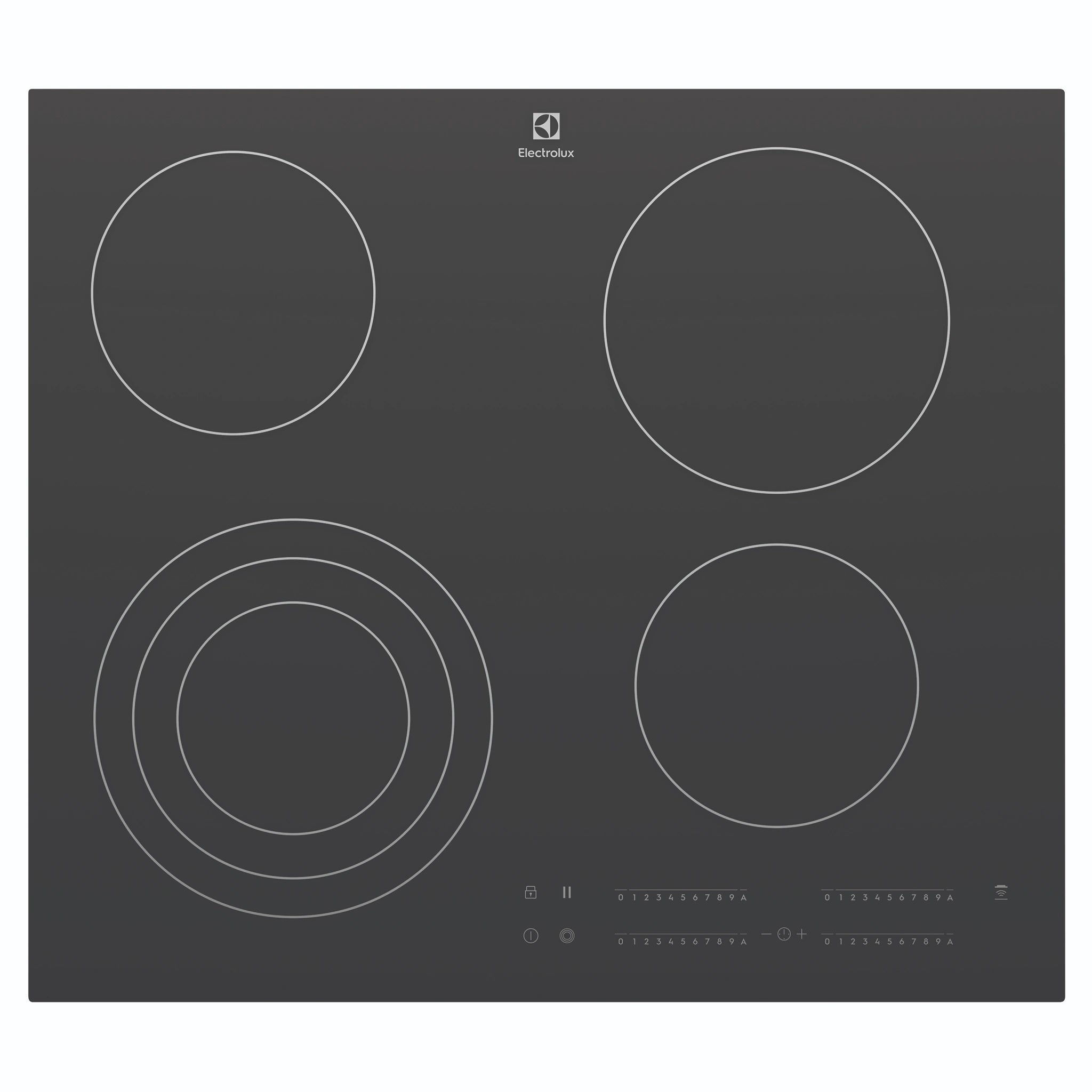Electrolux 60cm Ultimate Taste 300 4-Zone Ceramic Cooktop EHC644BE, Front View