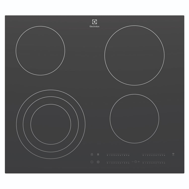 Electrolux 60cm Ultimate Taste 300 4-Zone Ceramic Cooktop EHC644BE, Front View