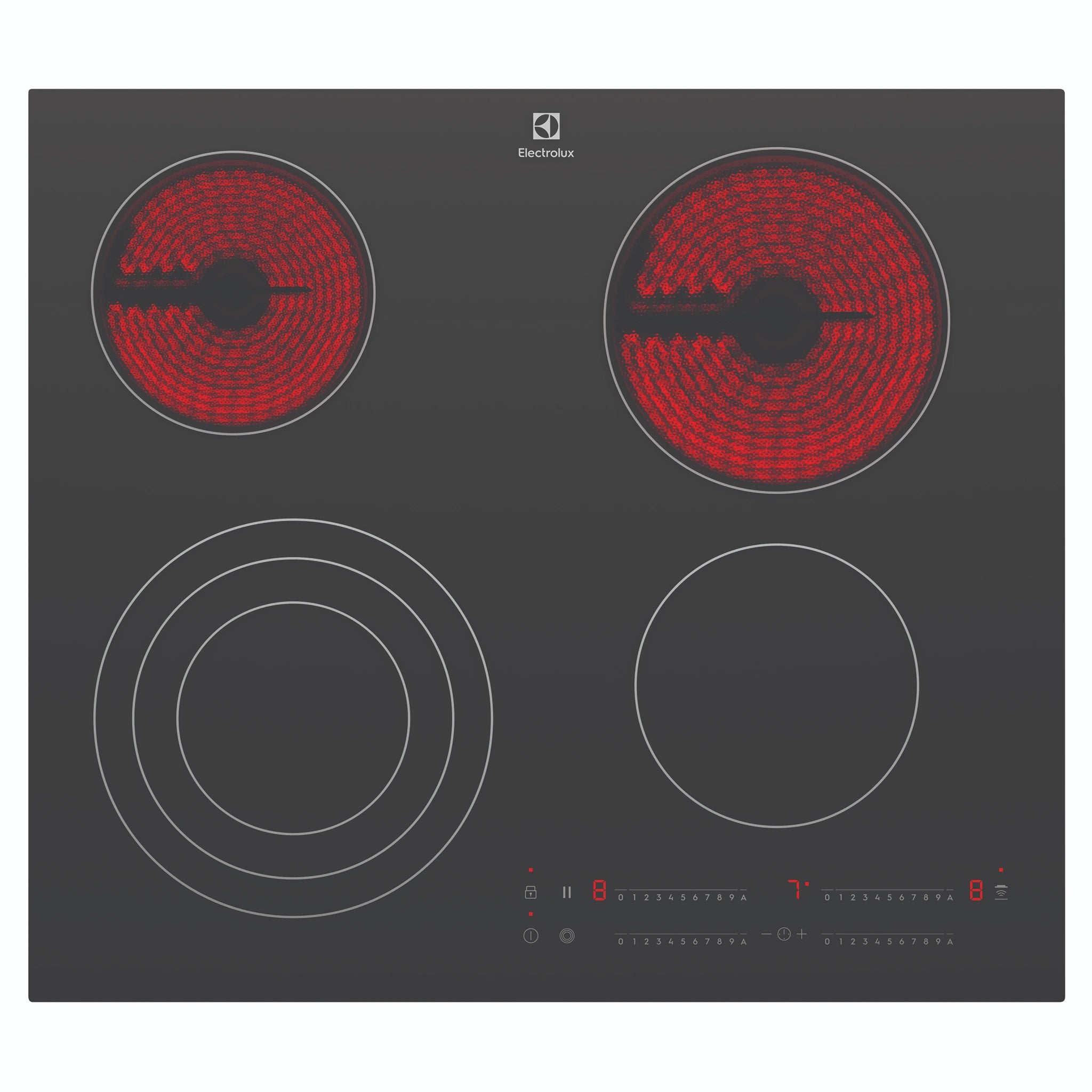 Electrolux 60cm Ultimate Taste 300 4-Zone Ceramic Cooktop EHC644BE, Top View