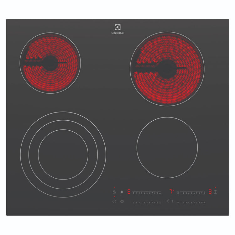 Electrolux 60cm Ultimate Taste 300 4-Zone Ceramic Cooktop EHC644BE, Top View