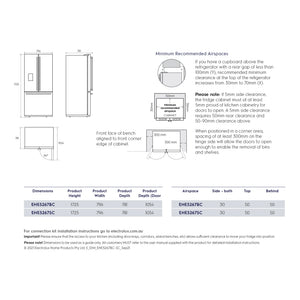 Electrolux 491L Ultimate Taste 700 French Door Fridge - Natural Stainless Steel EHE5267SC, Dimensions View