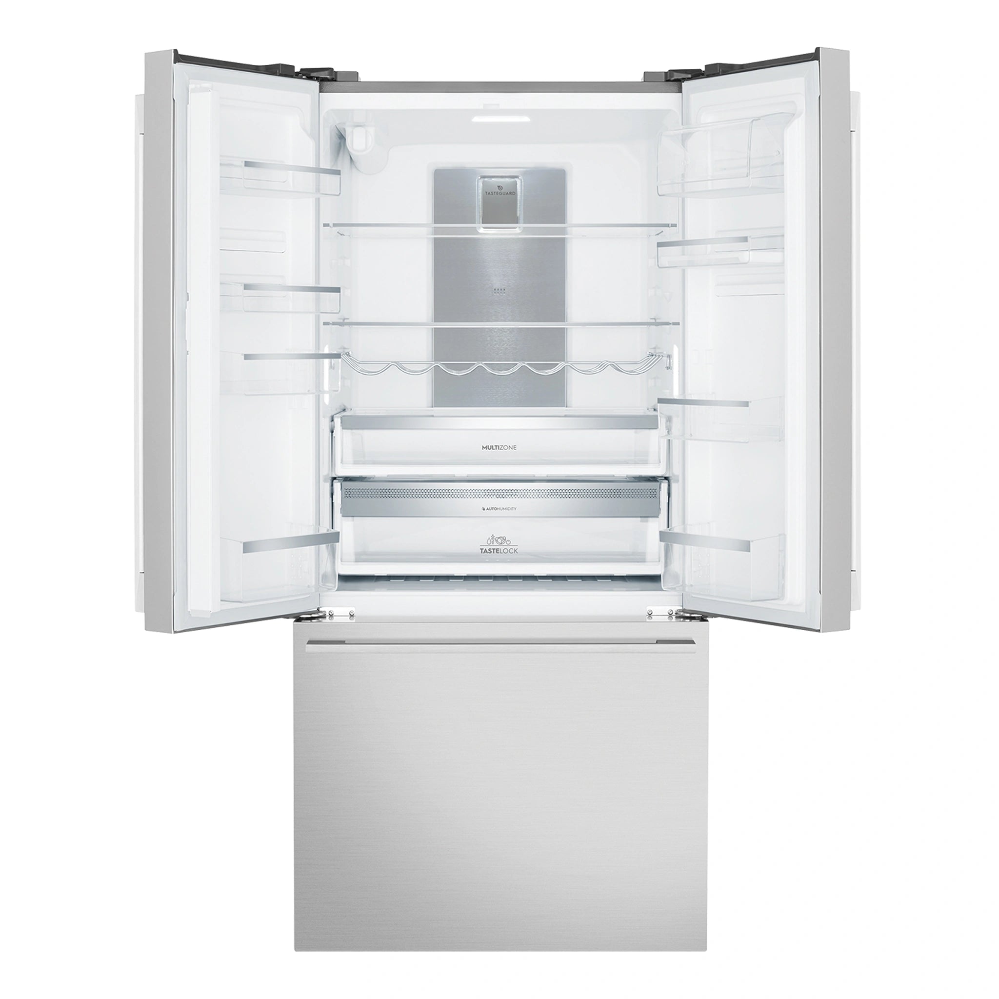 Electrolux 491L Ultimate Taste 700 French Door Fridge - Natural Stainless Steel EHE5267SC, Front View with Door Open