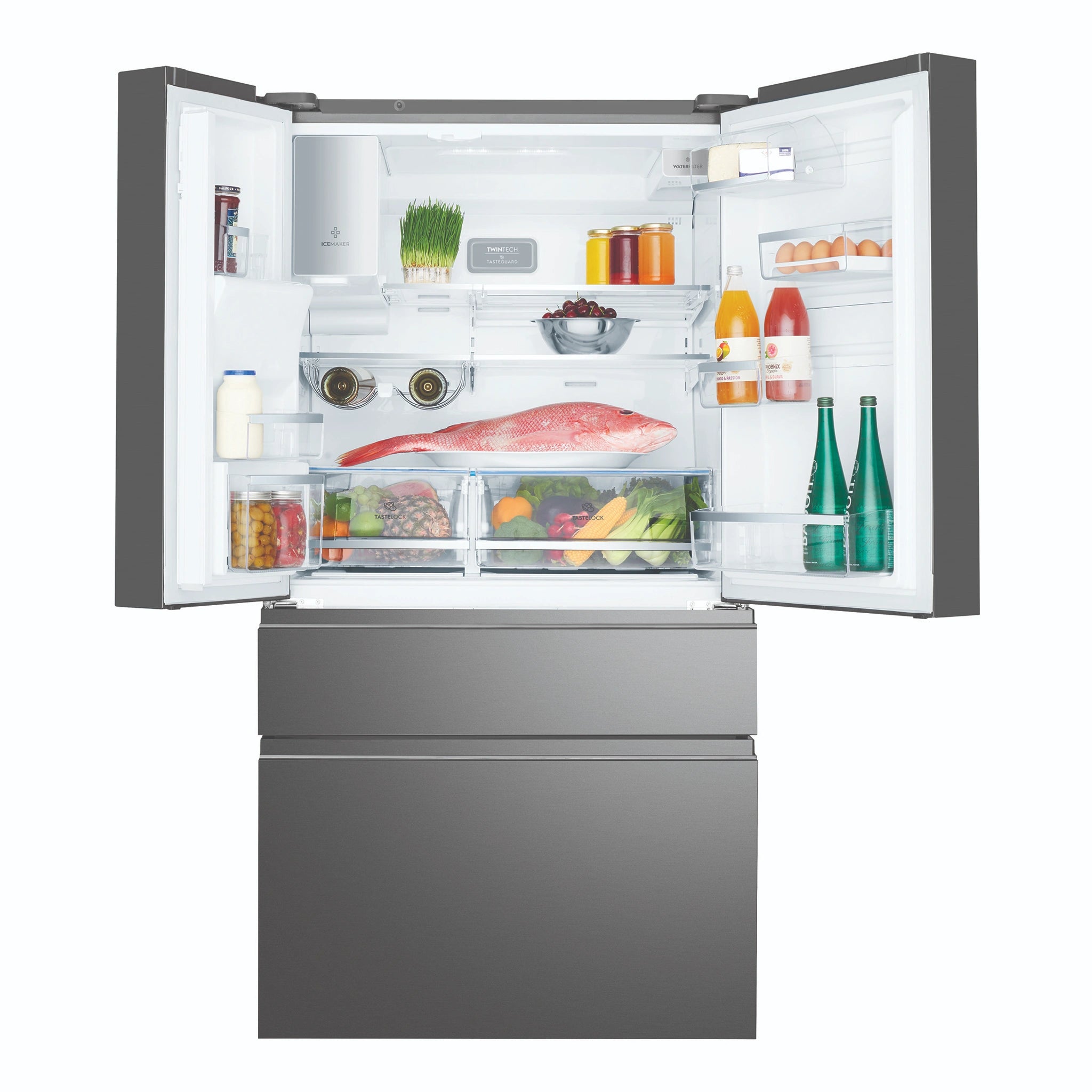 Electrolux 609L Ultimate Taste 900 French Door Fridge - Dark stainless steel EHE6899BA, Front View with Door Open