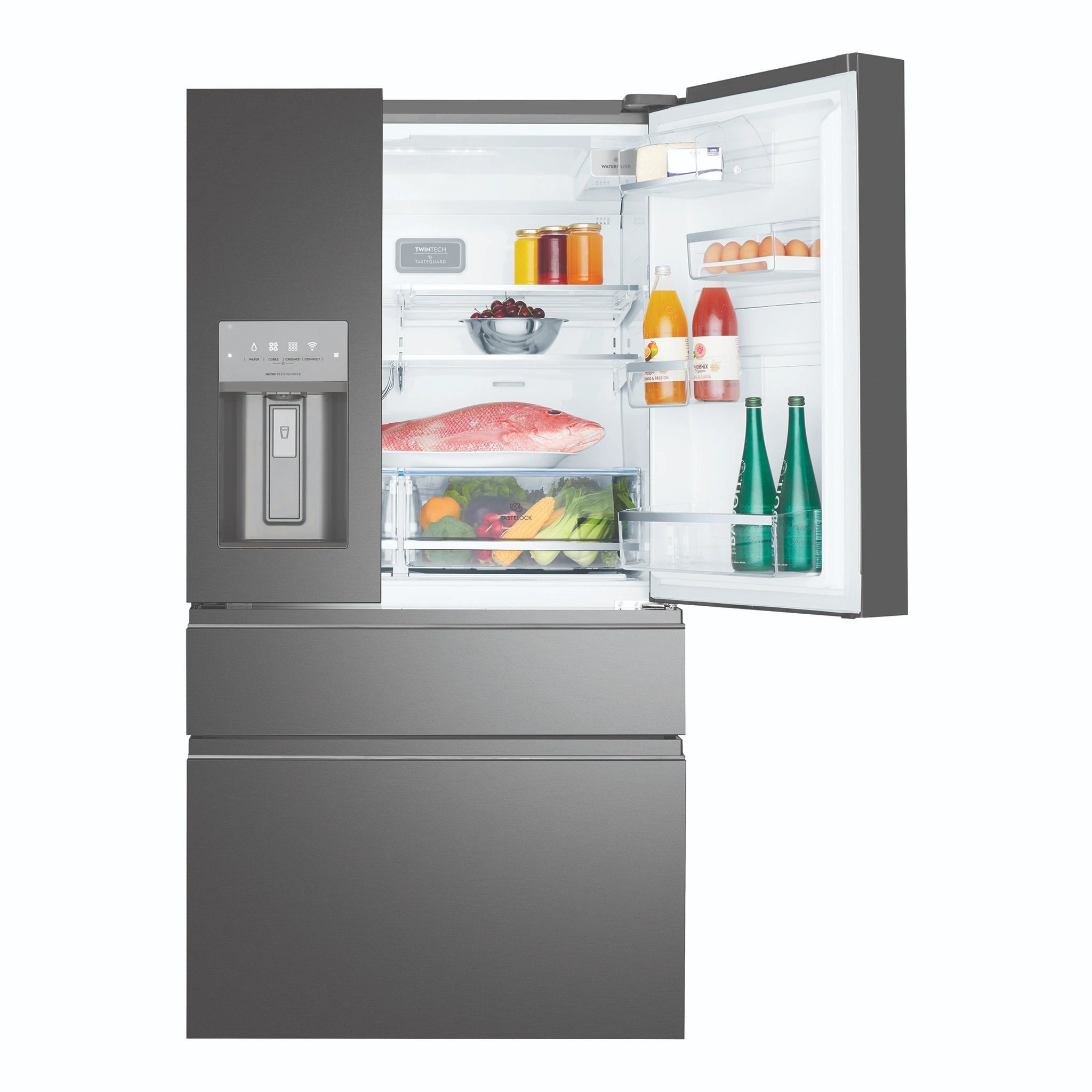 Electrolux 609L Ultimate Taste 900 French Door Fridge - Dark stainless steel EHE6899BA, Front View with Right Door Open