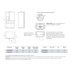 Electrolux 689L Stainless Steel French Door Refrigerator EHE6899SA, Dimensions View